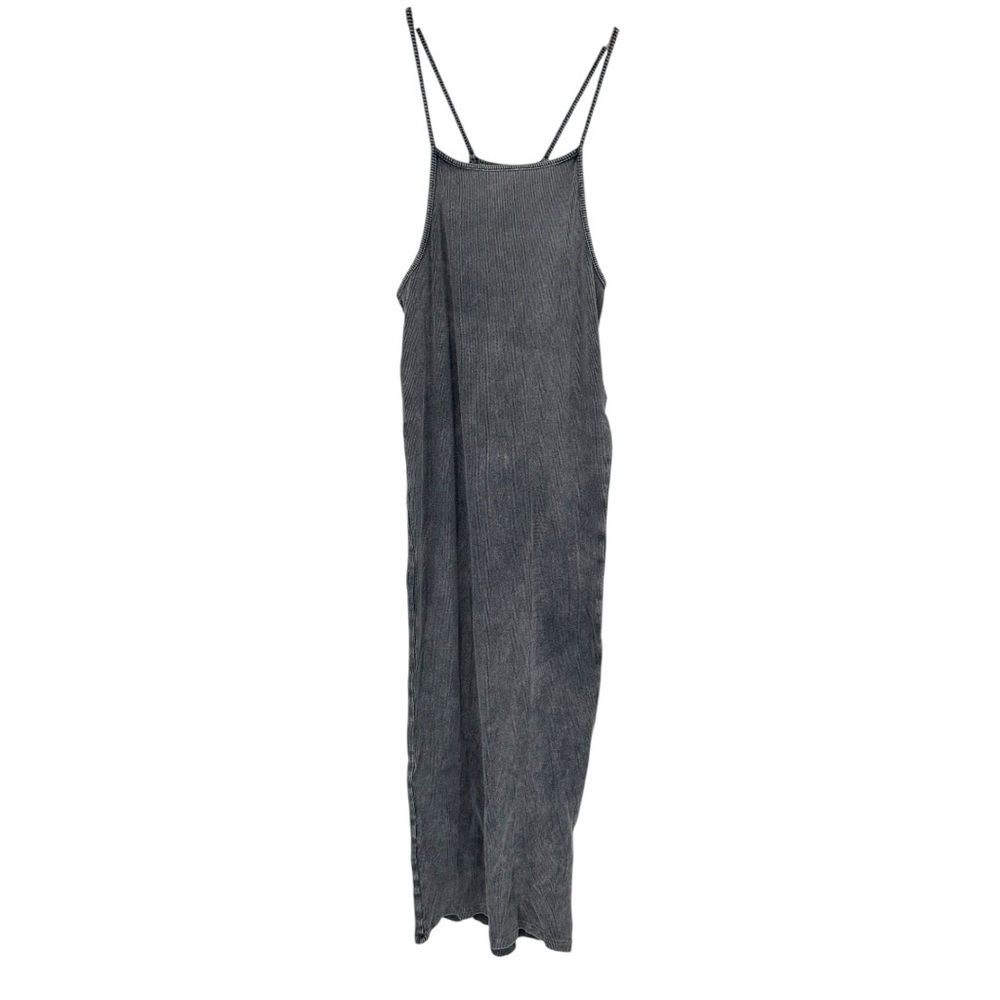 Pull & Bear Grey Ribbed Maxi Dress size Large Bodycon Mineral Wash Sleeveless